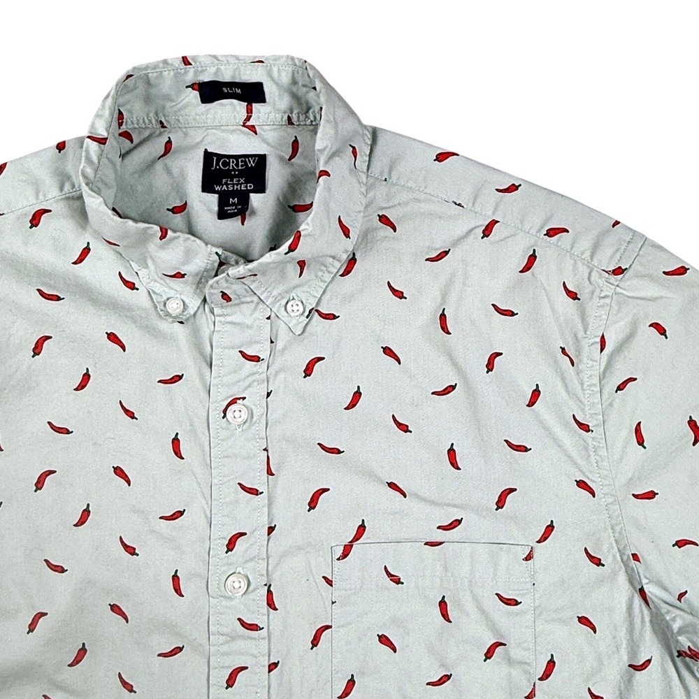 J. Crew Flex Washed Slim Fit Short Sleeve Chili Pepper Print Shirt Mens Medium